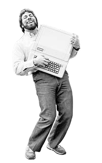 Retro photo of Steve Wozniak jumping in the air