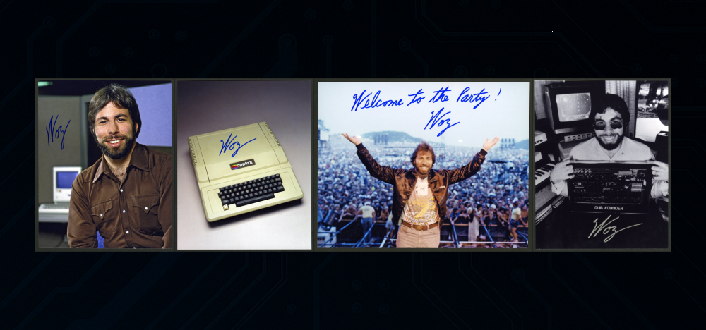 Signed photos of Steve Wozniak, Woz at the US Festival and retro Apple computers