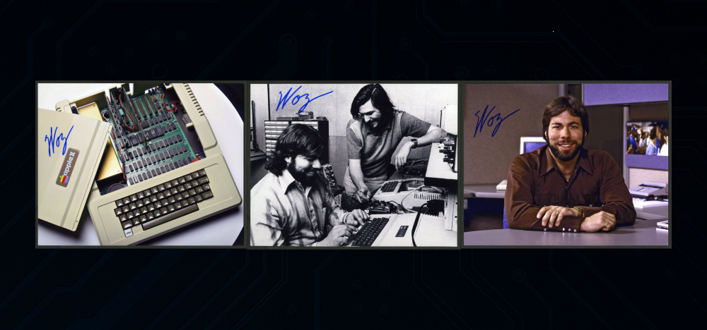 Photos of Steve Wozniak with Steve Jobs signed by Woz